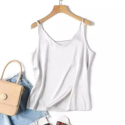 Women's Sleeveless V-Neck Silk Tank Top-Silver-2