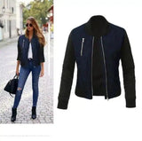 Women's Zippered Slim-Fit Fashion Jacket-Navy blue-4