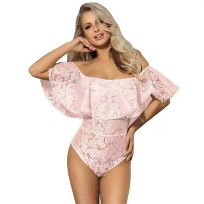 Off-Shoulder Lace Bodysuit – Elegant and Sexy-Pink-3