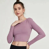 Womens Long Sleeve Crop Top for Fitness-Purple-6