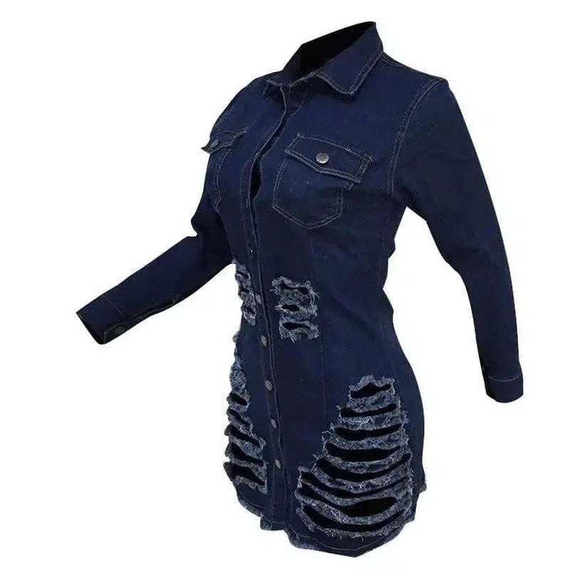 Shredded denim dress denim casual dress-7