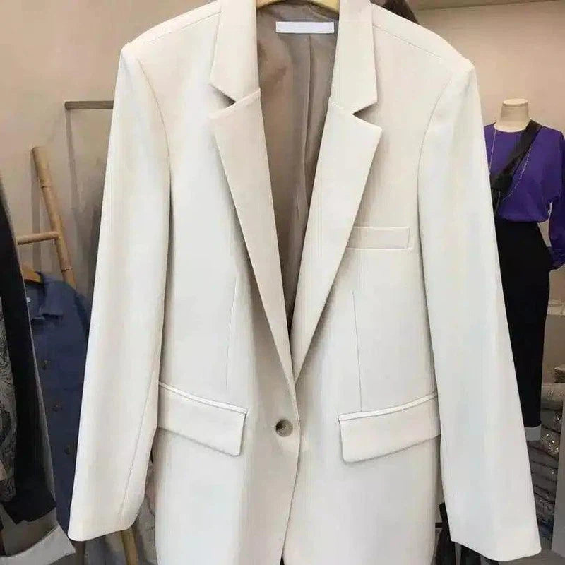 Simple Temperament White Suit Jacket Women-White-1