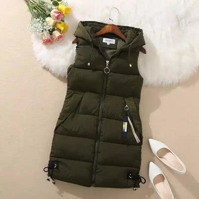 Hooded Sleeveless Puffer Vest for Women-Army Green-4