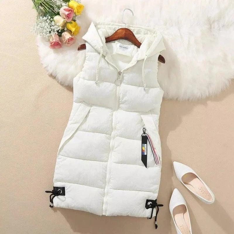 Hooded Sleeveless Puffer Vest for Women-White-5