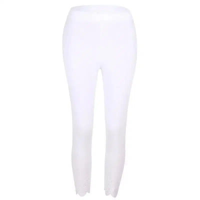 Slim Slimming Printed Cropped Trousers-White-12