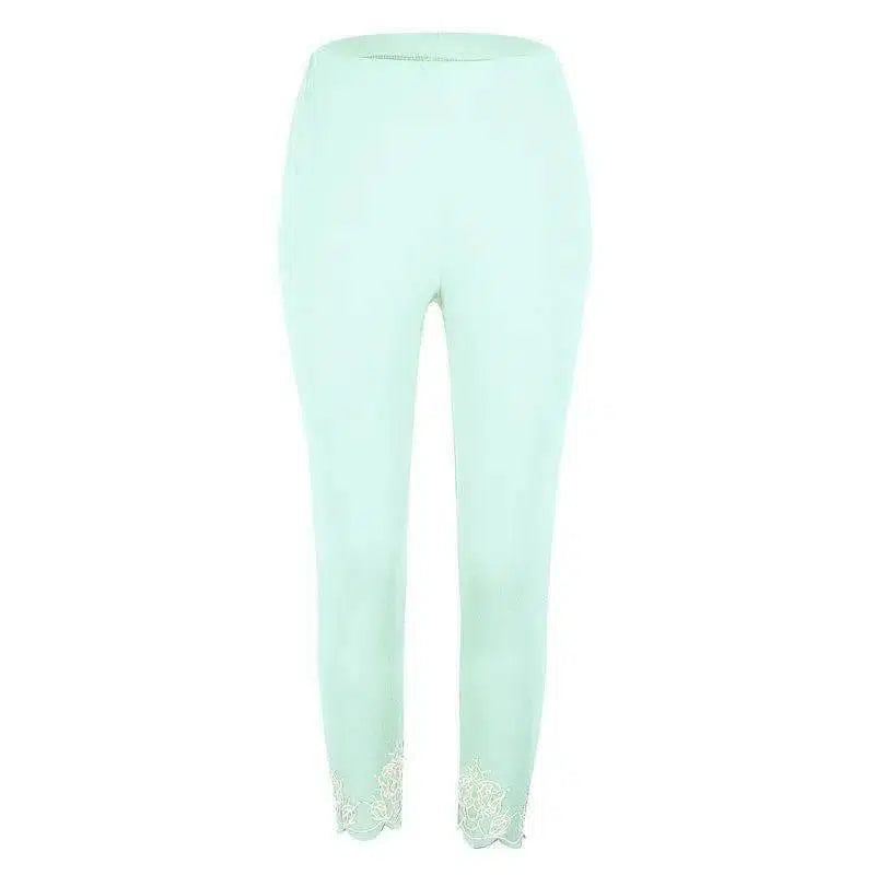 Slim Slimming Printed Cropped Trousers-177 Light green-7