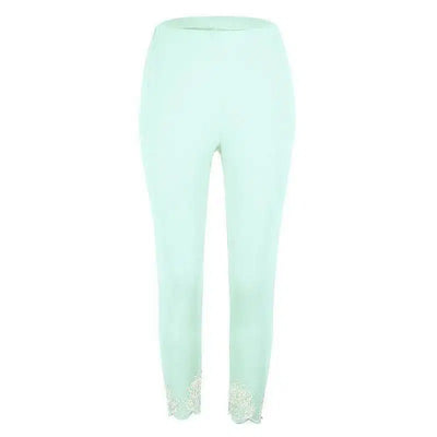 Slim Slimming Printed Cropped Trousers-177 Light green-7