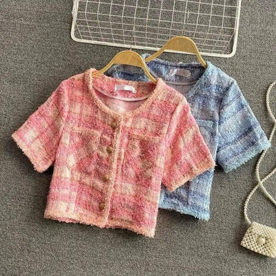 Women's Short Sleeve Tweed Jacket-1