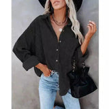 Women's Button-Up Casual Shirt Jacket-Black-2