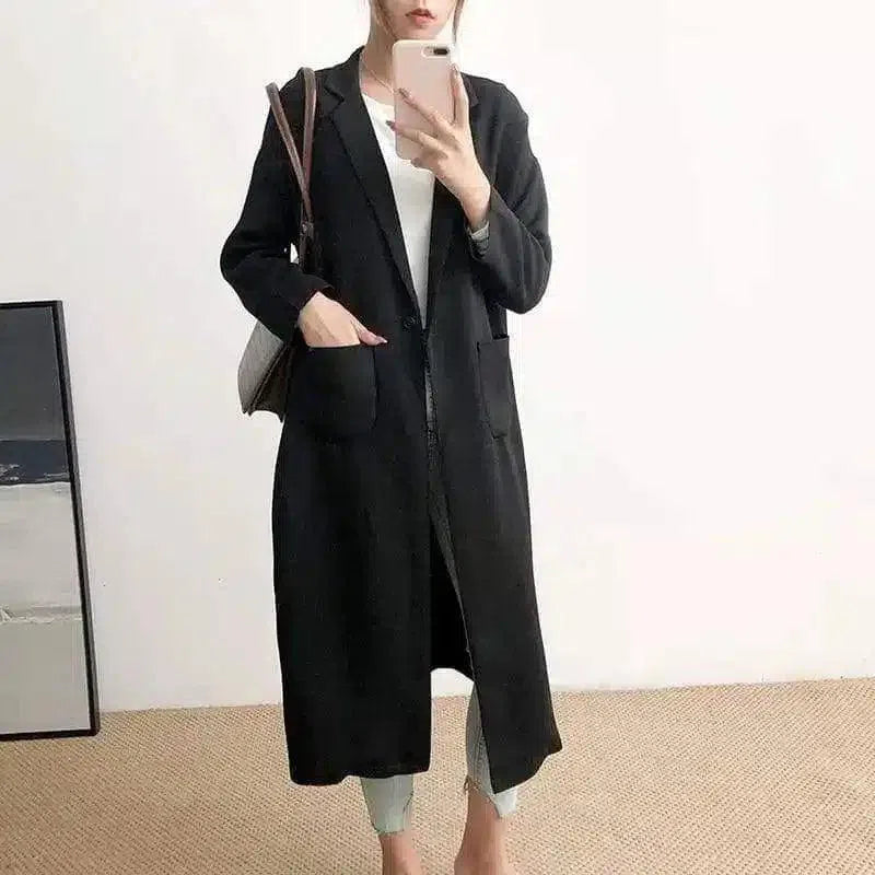 Womens Tailored Long Coat with Pockets-Black-3
