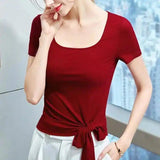 LOVEMI - Lovemi - Solid Color T-shirt T-shirt Elastic Fashion Retro