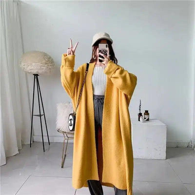 Solid color thick thread knitted jacket-Yellow-3