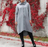 Women's High Neck Asymmetrical Coat-Grey-2