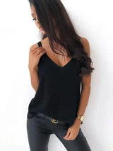 Sleeveless V-Neck Women's Casual Tank Top-Black-1