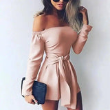 Stitched One-Shoulder Solid Color Jumpsuit-Pink-4