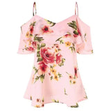 Strapless floral chiffon shirt-Pink-1