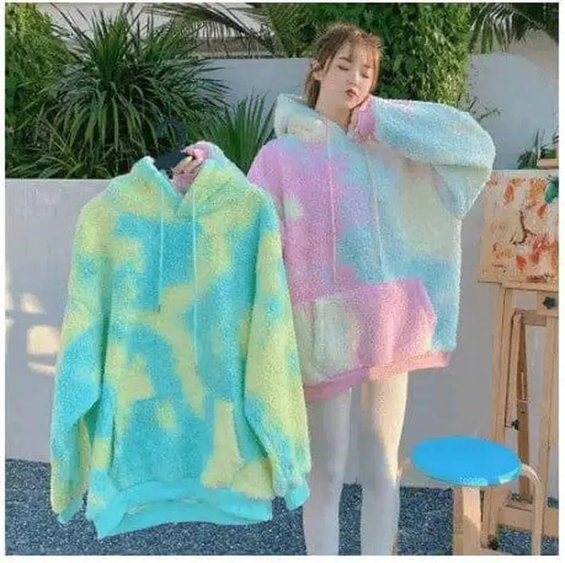 Student Loose Coat Color Tie-dye Thickened Imitation Lamb-1