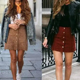 Suede Button-Front Skirt in Brown and Claret-2