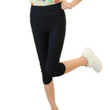 Summer new candy color cropped pants elastic tight short-black-1