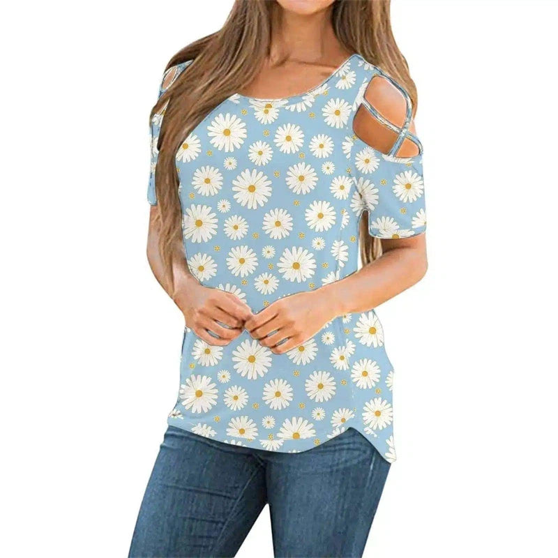 Cold Shoulder Floral Women's Casual Top-Photo Color-11