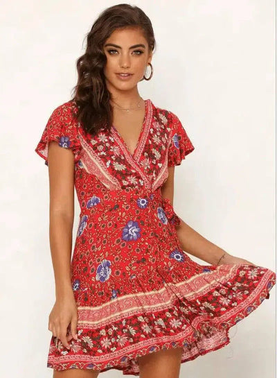 LOVEMI - Lovemi - Summer V-neck sexy bohemian print dress skirt