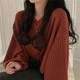 Women's Casual V-Neck Knit Sweater-Red-6