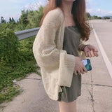 Women's Lightweight Oversized Knit Cardigan-Apricot Color-1