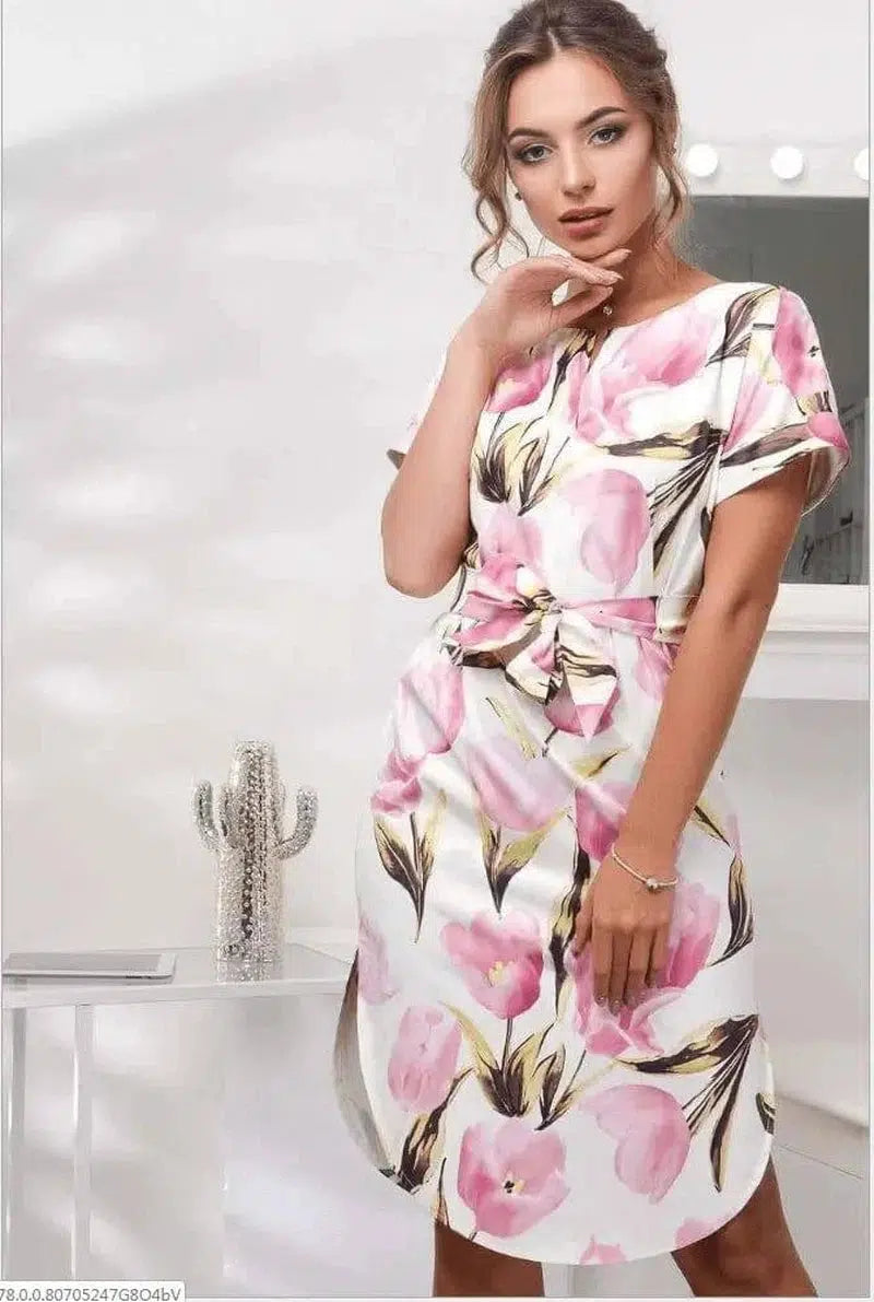 V-Neck Printed Dress-M-35