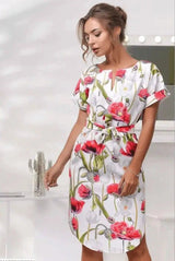 V-Neck Printed Dress-S-87