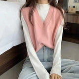 V-neck winter wear short sleeveless sweater knitted vest-Pink-8