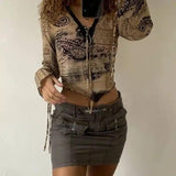 Patterned Lace-up Blouse and Cargo Mini Skirt-Color-1