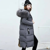 Winter Elegance: Chic Padded Jacket with korean Fur Hood-Gray-4