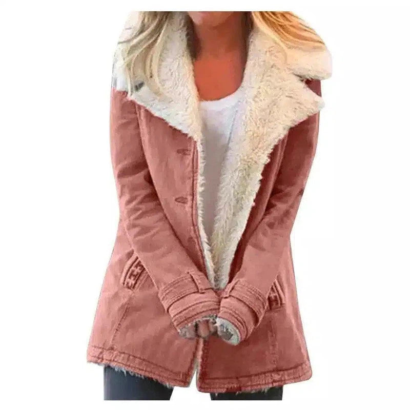 Women's Fleece-Lined Denim Jacket-Pink-9