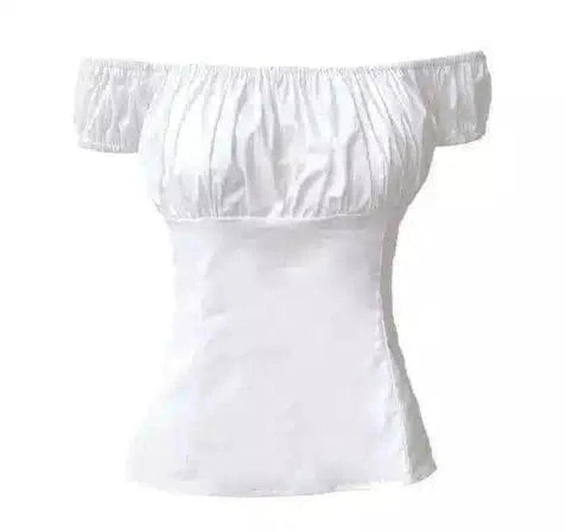 Women's Off-Shoulder Elastic Top-White-3