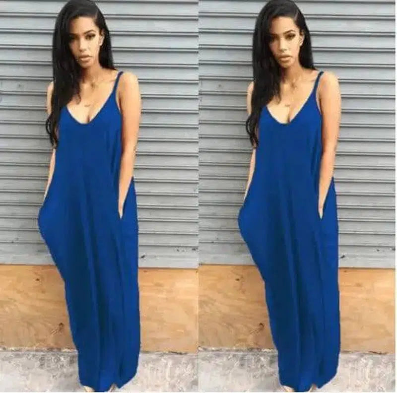 Women Summer Dress 2019 Casual Long Dresses Plus Size-Blue-18