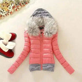 LOVEMI - Lovemi - Wool stitching cotton coat fur collar hooded slim