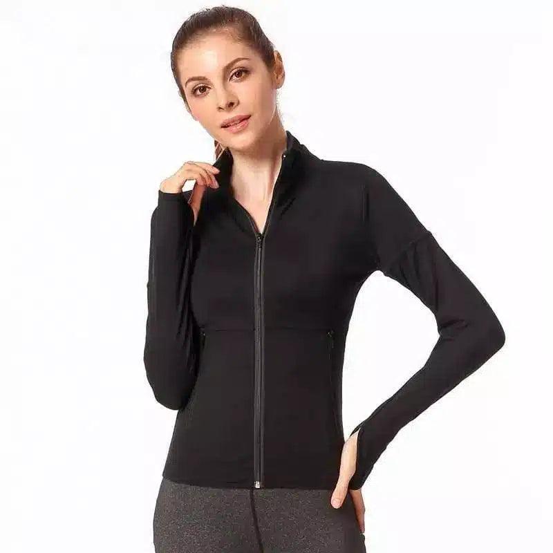 Women's Zip-Up Athletic Jacket with Pockets-Black-4