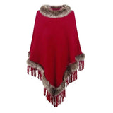 Mao Mao Yu Foreign Trade Knitted Tassel Cloak For Women-Red-3