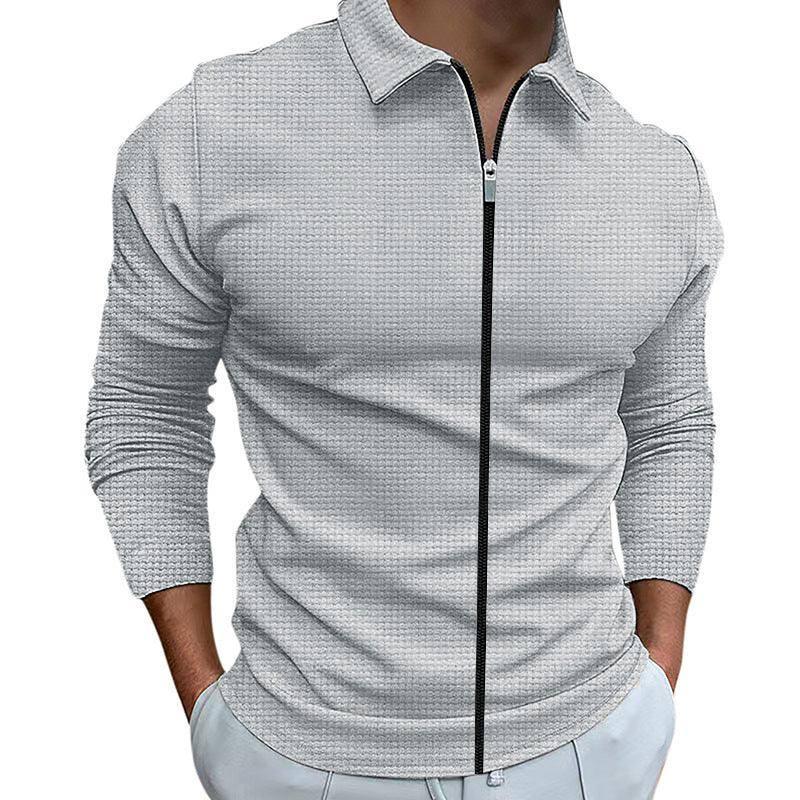 Men's Clothing Waffle Style Zipped Lapel Jacket Outdoor-Light Gray-4