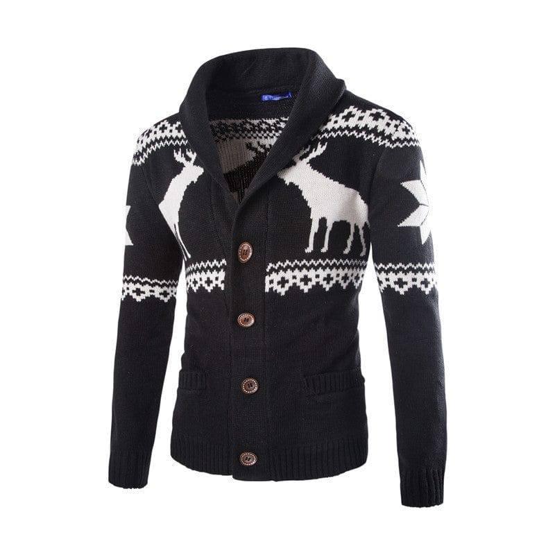 Men's fawn sweater Christmas cardigan sweater-Black-1