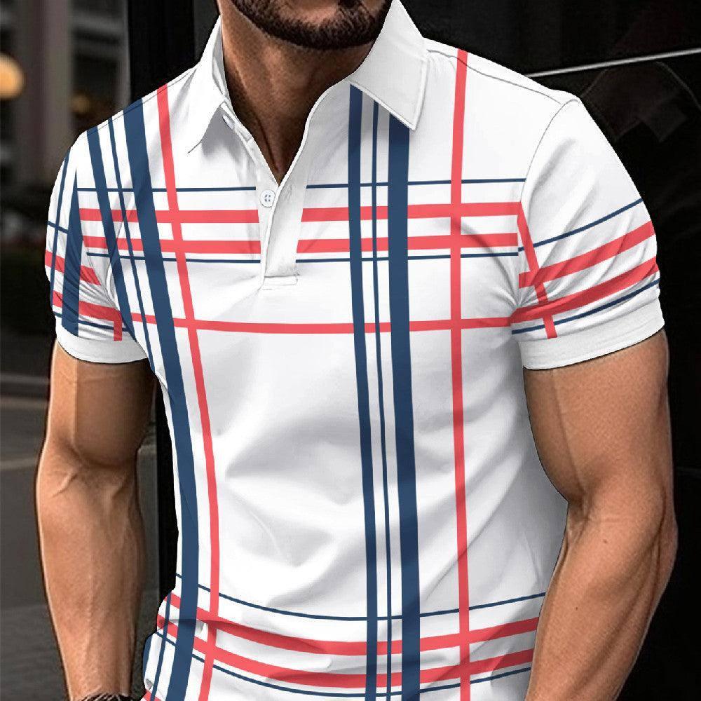 Men's Printed Lapel Button Sport Short Sleeved Shirt-9