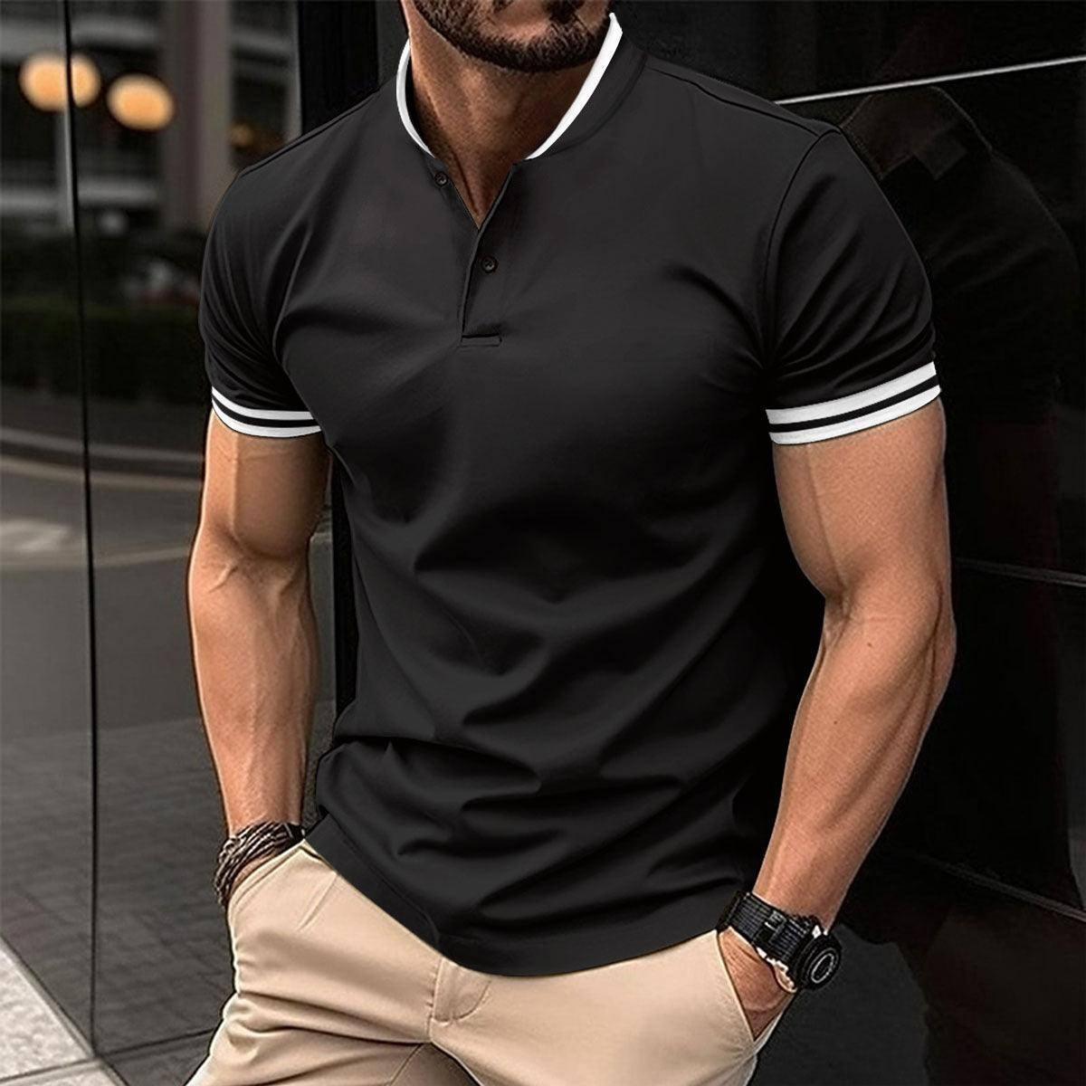 Men's Sports Button Pocket Short Sleeved-Black-5