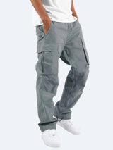 Men's Workwear Drawstring Multi-pocket Casual Pants-Grey-4