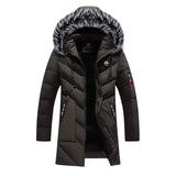 Men's fur collar hooded down jacket-Dark greenC-3