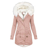 Mid-length hooded winter warm plus fleece coat-8