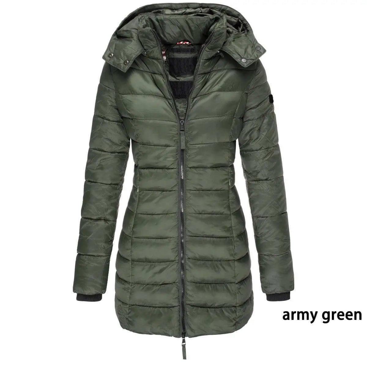 Mid-length Slim-fit Quilted Jacket-ArmyGreen-4