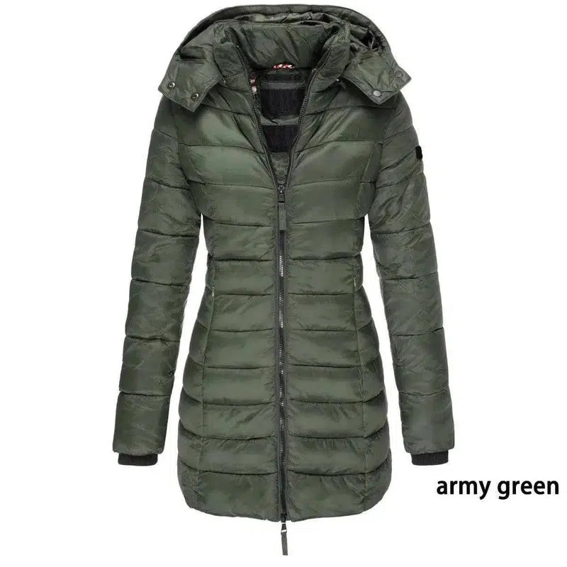 Mid-length Slim-fit Quilted Jacket-ArmyGreen-4