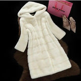 Cream Hooded Mink Faux Fur Coat-1