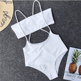 Ms. Split Swimsuit Sexy Solid Color Irregular Bib Bikini-White-7