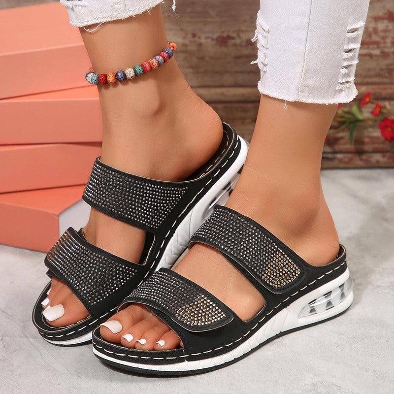 New Air Cushion Wedges Sandals Summer Casual Rhinestone-3